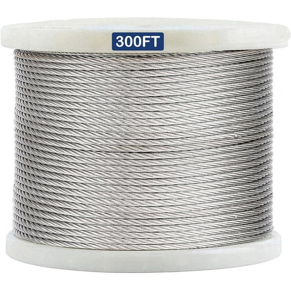 3/16" Stainless Steel Cable, 300FT Wire Rope, 7 x 19 Strand Aircraft Cable, 3700lbs Breaking Strength for Zipline Cable, Deck Railing, Boat Lifts Cable, Shade Sails