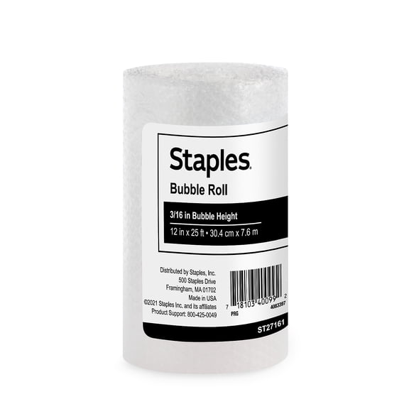 3/16" Staples Bubble Roll 12"x25' Roll (27161) 4072827