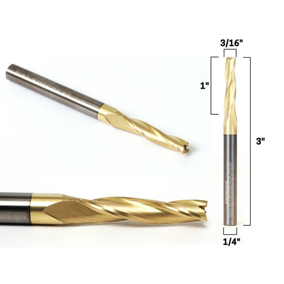 3/16" Tapered Upcut Spiral ZRN Coated CNC Router Bit - 1/4" Shank - Yonico 38314-SC