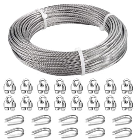 Tootaci 100ft 3/16" Wire Rope Kit, Stainless Steel Cable with Clamps, 3700lbs Breaking Strength Cable for Zipline, Deck Railing, Clothesline, Outdoor