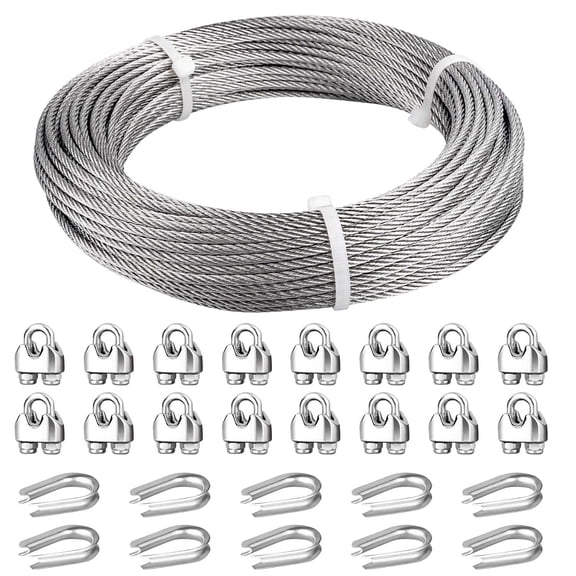 Tootaci 100ft 3/16" Wire Rope Kit, Stainless Steel Cable with Clamps, 3700lbs Breaking Strength Cable for Zipline, Deck Railing, Clothesline, Outdoor