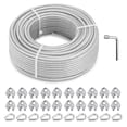 thumbnail image 1 of 3/16" Wire Rope Kit, 100Ft PVC Coated Steel Cable Guide Wire Tensioner Strainer Kit w/ 7×7 Strand Core Steel Wire for String Light Hanging Kit/Decking & Stair Railings/Shade Sails/Clothes Line, 1 of 7