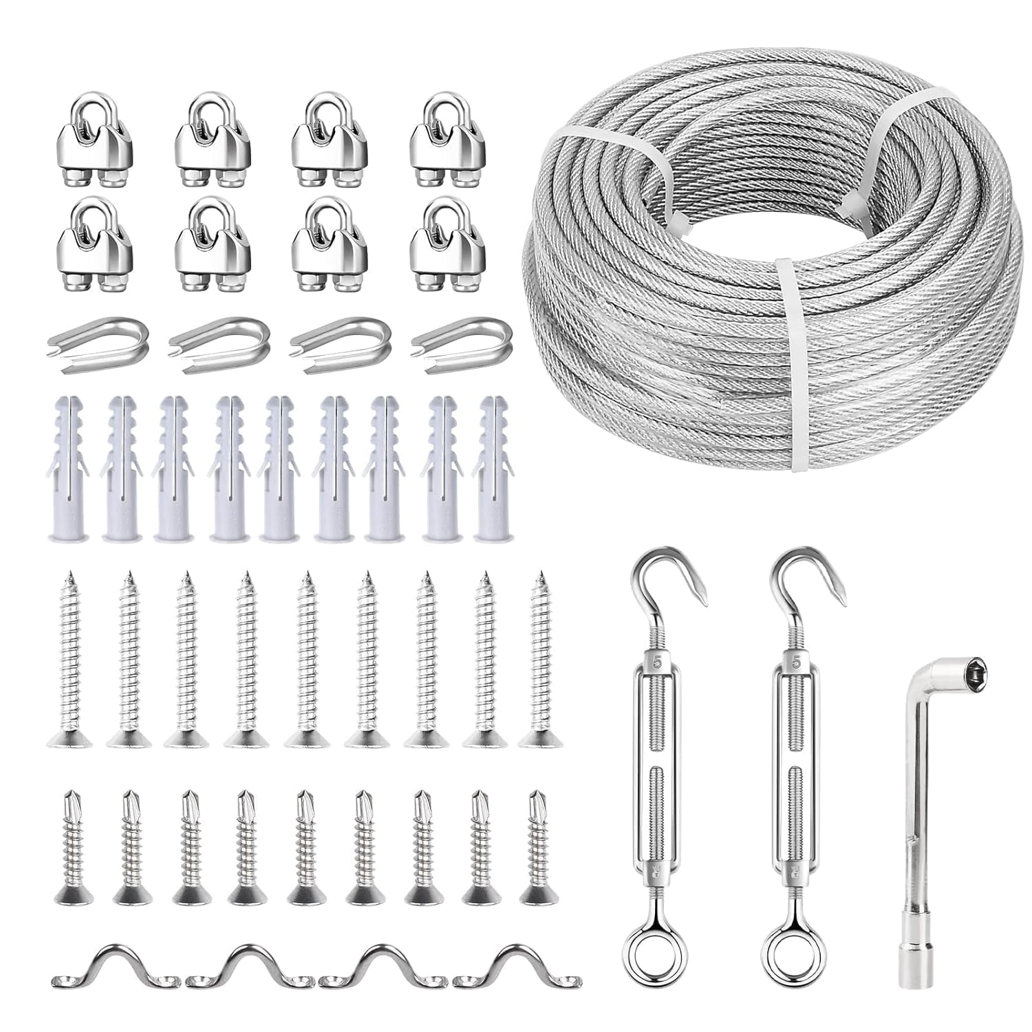 3/16 Wire Rope Kit, 100ft Vinyl Coated Galvanized Steel Cable with M5 ...