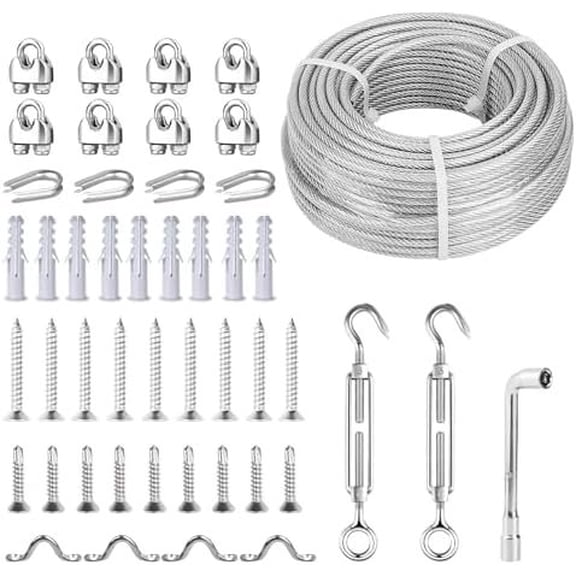 3/16 Wire Rope Kit, 100ft Vinyl Coated Galvanized with M5 Turnbuckles