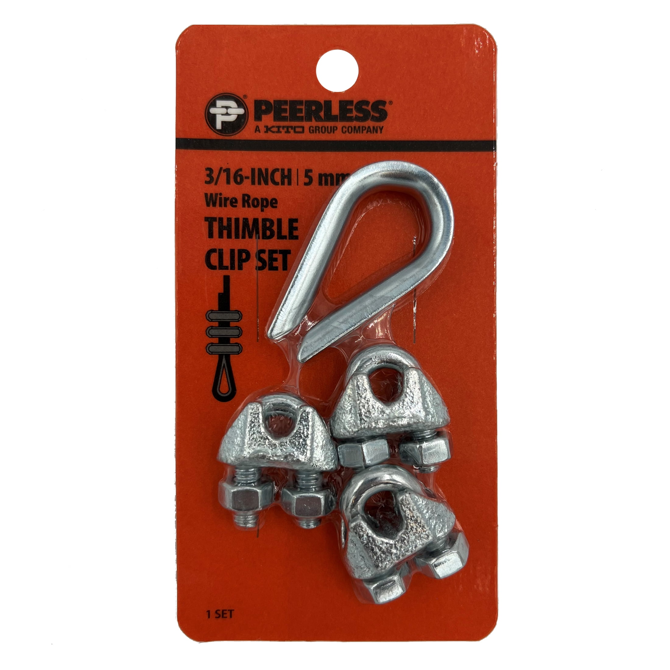 3/16" Wire Rope Thimble & Clip Set, ZincPlated, Peerless Chain Company, 4718738