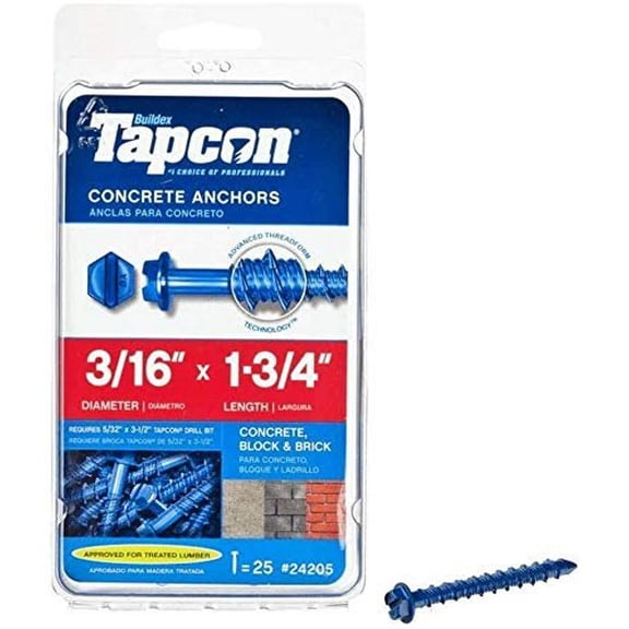 3/16 in. x 1-3/4 in. Climaseal Steel Hex-Washer-Head Concrete Anchors 25-Pack