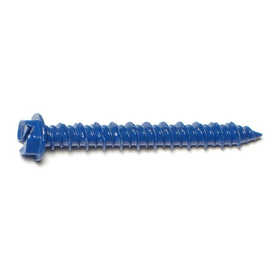 3/16" x 1-3/4" Blue Ruspert Coated Steel Slotted Hex Washer Head Masonry Screws MSHWS-048