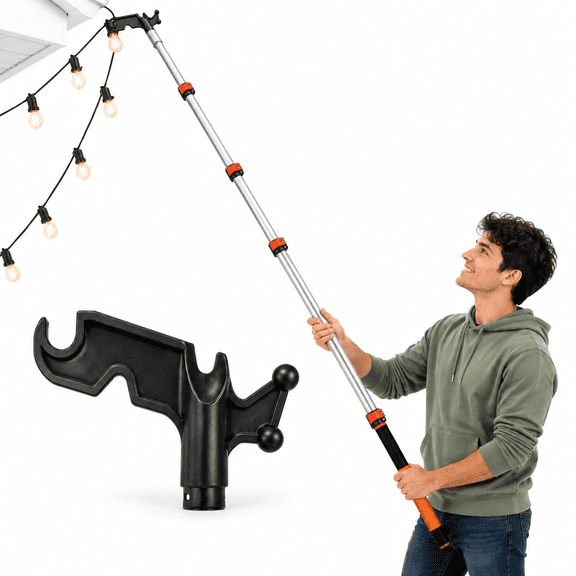 3-16FT Telescoping Light Hanging Pole with Hook, 22ft Reach Heavy-Duty Aluminum Extension Tool