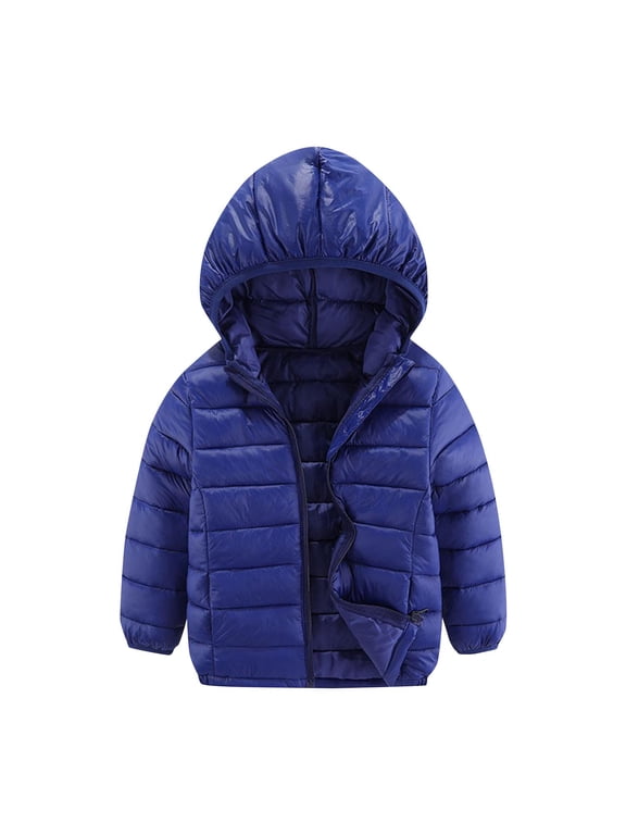 3-16Y Kids Solid Color Lightweight Hooded Down Jacket, Long Sleeve Breathable Casual Daily Outerwear for Big Boys Girls Spring Autumn Thin Warm Coat Navy 3-4 Years