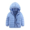 thumbnail image 1 of 3-16Y Kids Solid Lightweight Long Sleeve Hooded Puffer Down Casual Jacket For Boys Girls Light Blue 5-6 Years, 1 of 3