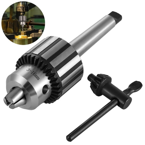 3-16mm Drill Chuck Set, MT2 Shank Precision Tooling Holder with Key, 1/8"-5/8" Clamping Capacity, 0.005 in Runout, Three Jaw, Lathe Drill Press Accessory