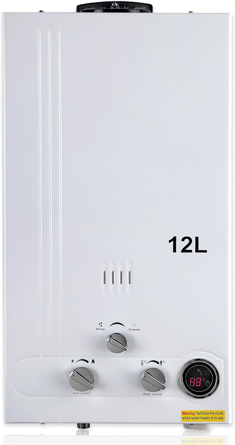 3.17 GPM Tankless Water Heater Propane Gas 12L, Instant Hot Water