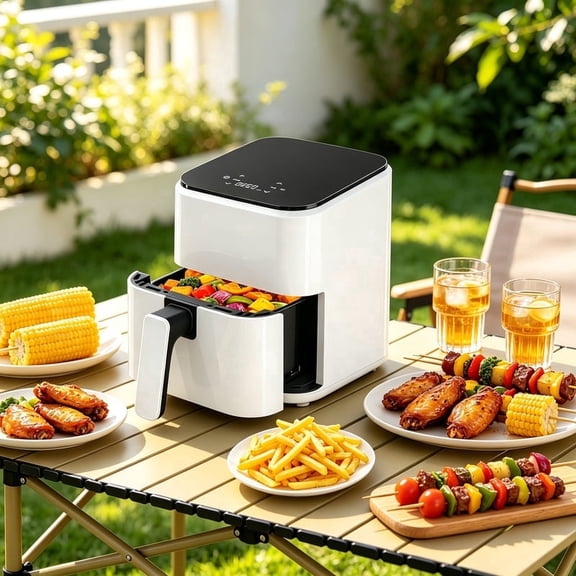 3.17 QT Air Fryer, Digital Touch Panel and Timer with Built-in Cooking Guide, MAX 400℉ for Golden Crispy, Healthy Low Oil, Fast 360° Hot Air Circulation, Auto Power-Off Protection, White