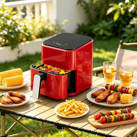 3.17 QT Air Fryer, Digital Touch Panel and Timer with Built-in Cooking Guide, MAX 400℉ for Golden Crispy, Healthy Low Oil, Fast 360° Hot Air Circulation, Auto Power-Off Protection, Red