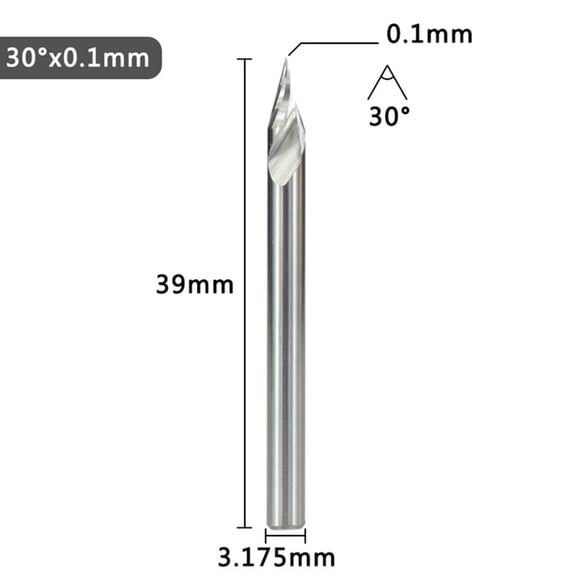 3.175mm V Shape Tip End Milling Cutter 30 Degree Tip Carbide 3D Engraving Bit