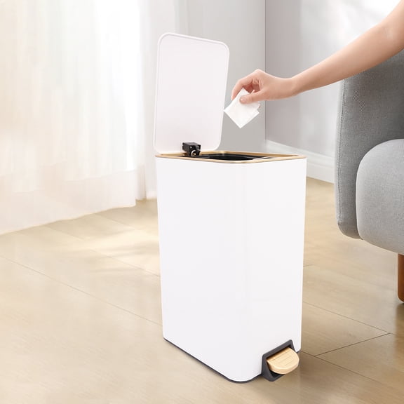 3.17Gal Bathroom Trash Can White Trash Can W/ Lid Free Standing Step Trash Bin for Kitchen, Living Room