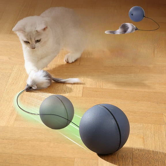 3.18 x 3.18 x 3.18 inch Automatic Indoor Rolling Ball with Mouse Toy for Cats Random Movement Stimulates Hunting Instincts Battery Powered
