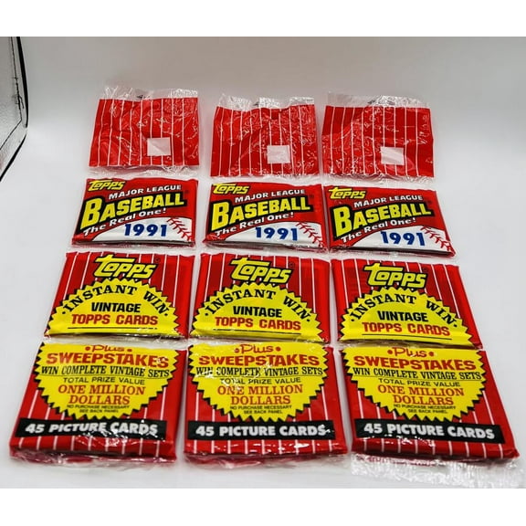 (3) 1991 Topps Baseball Rack Pack Lot