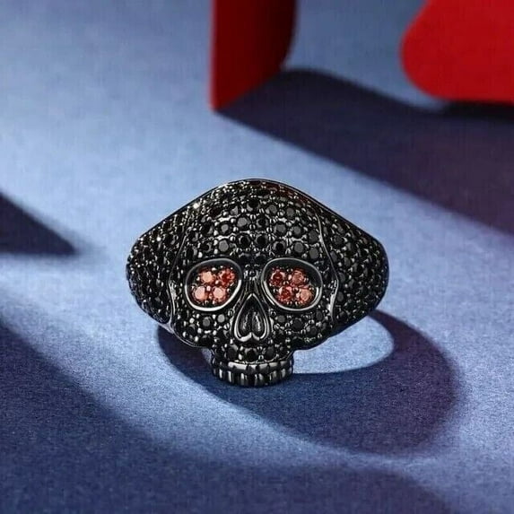 3.19Ct Round Cut Simulated Diamond Skull Halloween Ring 14K Black Gold Finish