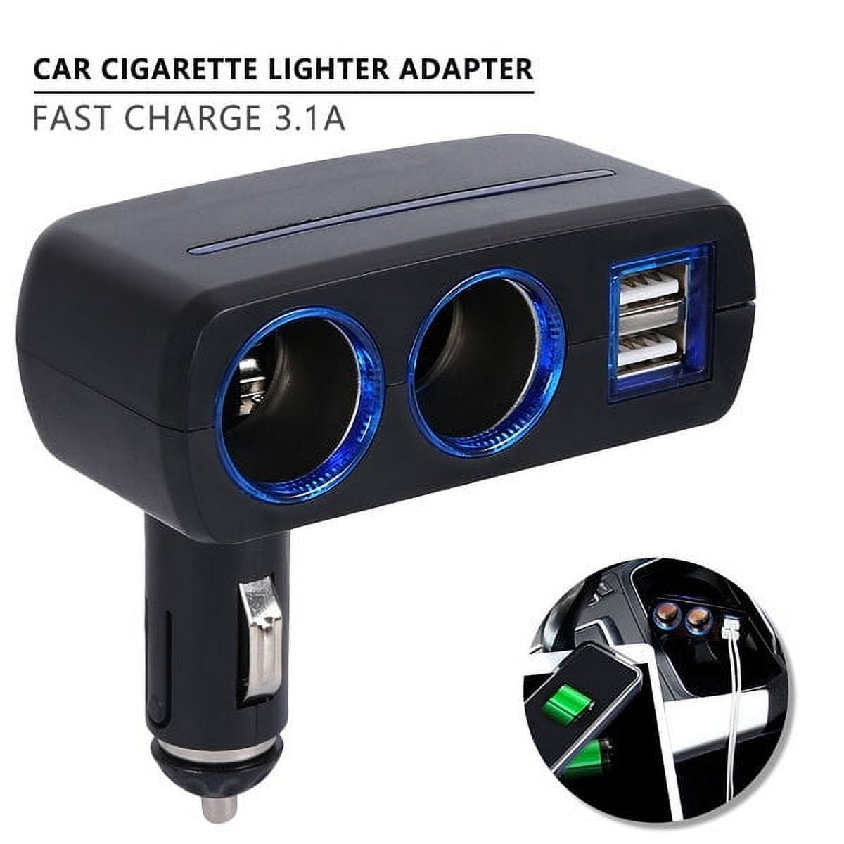 3.1A 12 Car Cigarette Lighter Adapter Socket Splitter + Dual USB