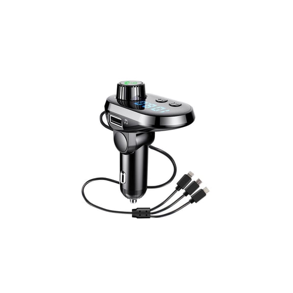 3.1A Car Charger Built-in 3 USB Ports Charging Data Cable Bluetooth 5.0 FM Transmitter Wireless Handsfree Auto Audio Receiver MP3 Player Fast Charger Gold