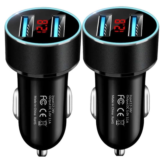 3.1A Dual USB Car Charger - 2-Port LCD Voltmeter, 12-24V Cigarette Lighter Socket - Universal Car Charger Adapter for Fast Charging Multiple Devices with Real-Time Voltage Display