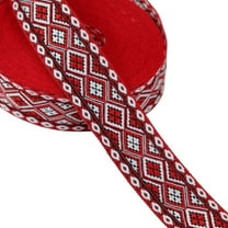 Red White Jacquard Ribbon Vintage Embroidered Trim, 10 Yards