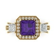 thumbnail image 1 of 3.005 ct Princess Cut Natural Amethyst Three-Stone Engagement Ring for Women in 14K Yellow Gold, 1 of 5
