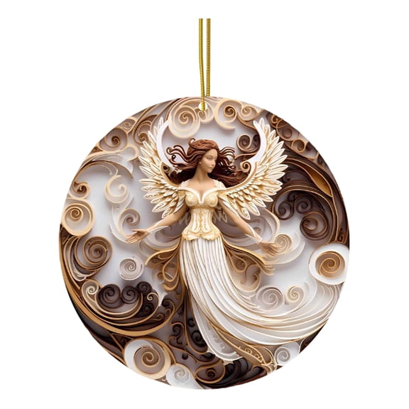 3.1in Round Paper-Cut Style Angel Christmas Ornament Hanging Pendant Exquisite Hollow Pattern Xmas Tree Decoration Holiday Home Wall Decor Gift