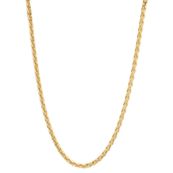 3.1mm 14k Yellow Gold Plated Braided Wheat Chain Necklace, 24 inches + Gift Box