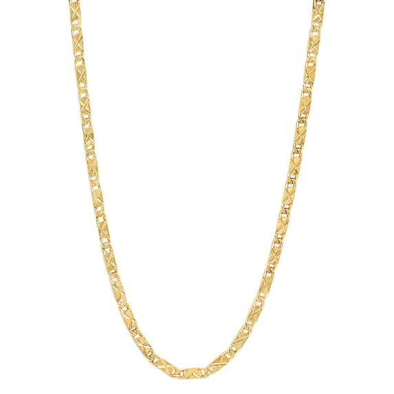 3.1mm 14k Yellow Gold Plated Flat Link Choker Chain Necklace, 18 inches