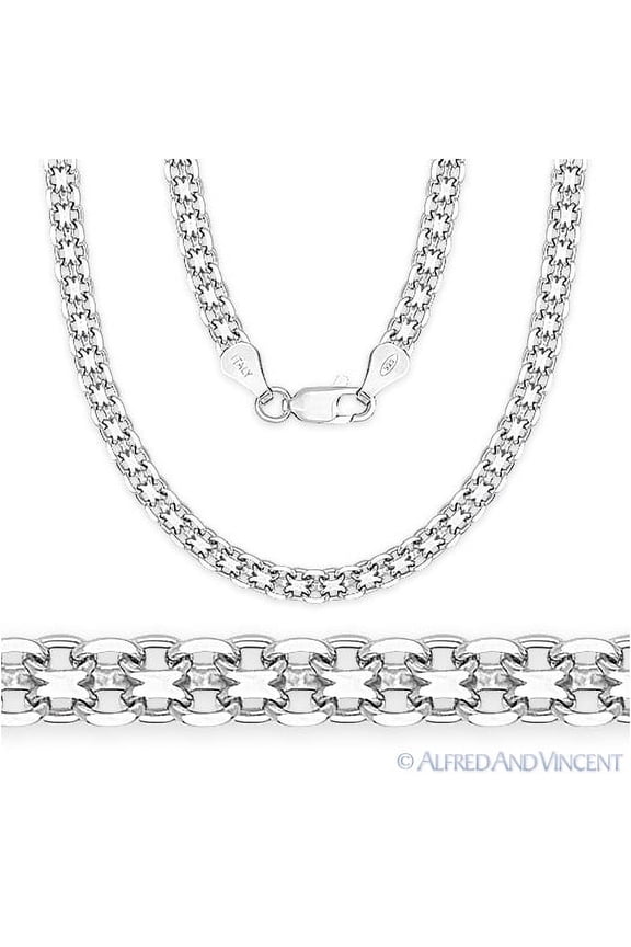 3.1mm Bismark Link Italian Chain Necklace in .925 Sterling Silver w/ Rhodium