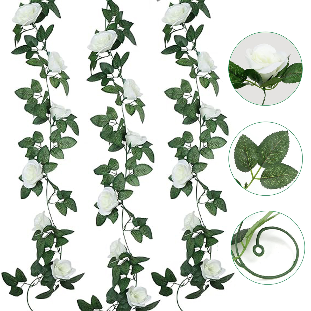 3/2/1 PCS Artificial Rose Garlands Silk Rose Vines Hanging Fake Flower