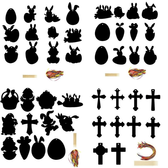 3/2/1 Sets Easter Bunny Scratch Mini Art Set Color Scratch Art Easter Egg Ornaments Decorations DIY Easter Craft Kits Kids Easter Party Gifts Egg Basket Stuffers