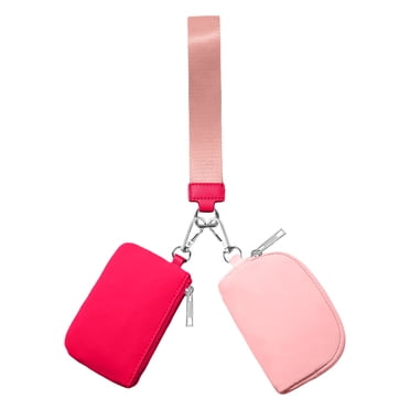 Hovmwey Wristlet Wallet With Detachable Dual Pouch - Mini Zip Around Keychain Wallet For Women, Pink Sands & Grey