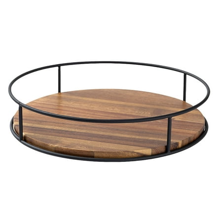 3/2/1pcs Acacia Wood Lazy Susan Turntable Organizer Round Wooden Kitchen Countertop Rotating Spice Rack With Steel Sides 9/7/6 Inch Storage For Dining Table Cabinet Cupboard Pantry Refrigerator