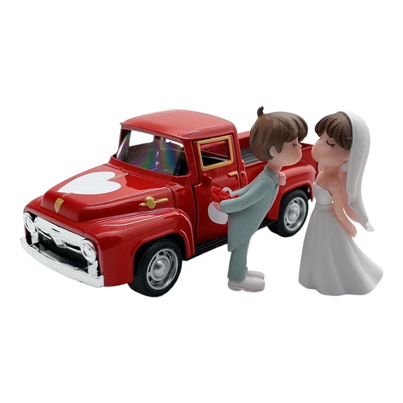 3/2/1pcs Mini Valentine’S Day Metal Farm Truck Decorative Ornaments With Bride And Groom, Vintage Love Romantic Tiered Tray Decor Diecast Pickup Truck Model For Shelf Table Decor