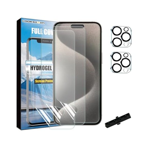 3+2 3 Packs Hydrogel Film Screen Protector(Not Glass) + 2 Packs Tempered Glass Camera Lens Protector For iPhone 15 Pro