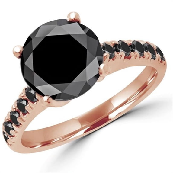 3.2 CTW Round Black & Blue Diamond Multi Stone Engagement Ring in 14K Rose Gold, Size 6.5