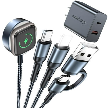 3 in 2 Charging Cable for Apple Watch with USB C 20W Wall Block, Magnetic Multi Fast Charger Cable Compatible with iWatch Ultra SE/10/9/8/7/6/5/4 & iPhone 16 15 14 13 12 11 X Pro Max -4Ft