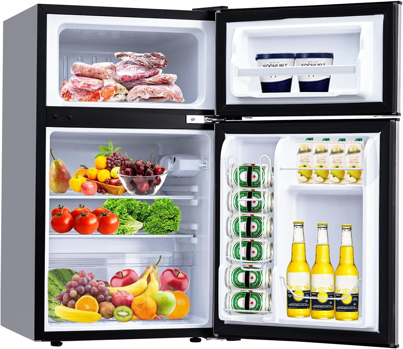 3.2 Cu. Ft 2 Door Mini Refrigerator with Freezer, Small Refrigerator ...