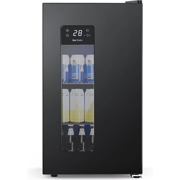 3.2 Cu. Ft. Beverage Refrigerator, 130-Can Beer Cooler with Digital Temperature Control (20F50F), Glass Door, Adjustable Shelves, LED Lighting, for Home, Office & Bar, Black