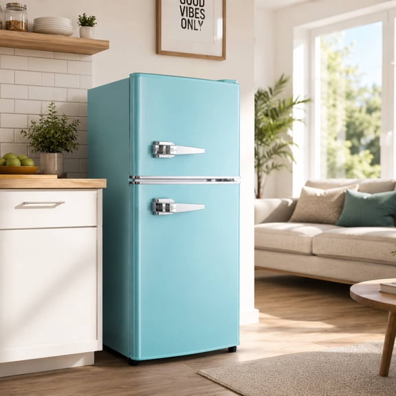 3.2 Cu.Ft Compact Refrigerator Mini Fridge with Freezer,Single Door Small Refrigerator Adjustable Thermostat Energy-efficient Low Noise For Bedroom, Office, Kitchen, Light Blue