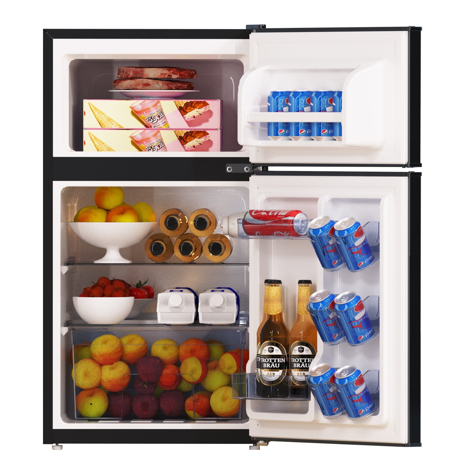 3.2 Cu.Ft Mini Fridge with Freezer, Double Door Small Refrigerator, 6