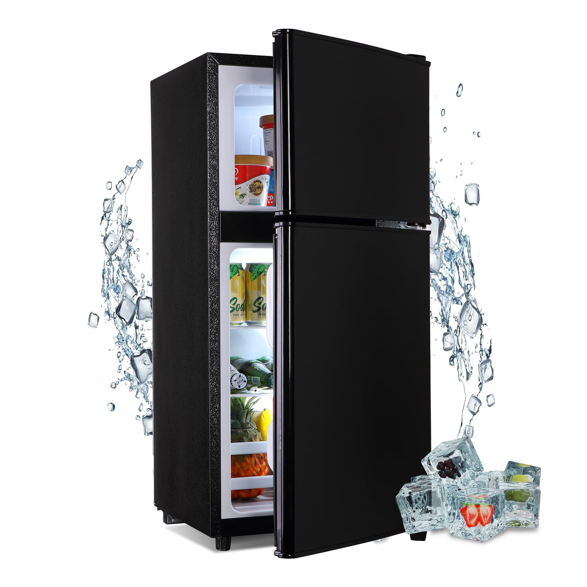 3.2 Cu.Ft Mini Fridge with Freezer, Adjustable Thermostat Removable Glass Shelves, Quiet Energy Saving Apartment Size for Dorm Office Kitchen, Black