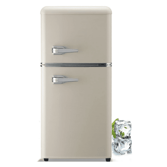 GGTB 3.0 Cu.ft Retro Cream Mini Fridge with Freezer, Double Door Compact Refrigerator for Dorm Apartment Office