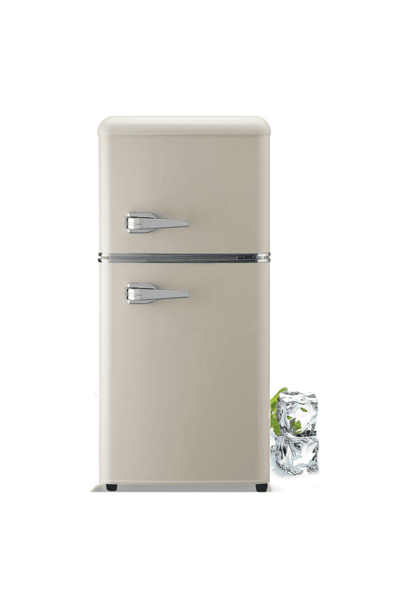 3.0 Cu.ft Retro Cream Mini Fridge with Freezer, Double Door Compact Refrigerator for Dorm Apartment Office