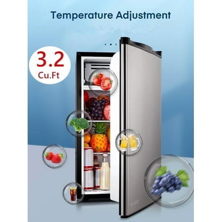 3.2 Cu.ft Mini Refrigerator with 7 Temp Control, FOHERE Compact Fridge with Freezer, Low Noise, Stainless Steel