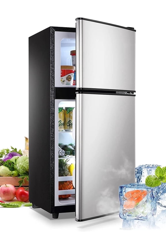 3.0 Cu.ft Compact Refrigerator with Freezer, 2 Door Mini Fridge for Apartment Dorm Office, Silver