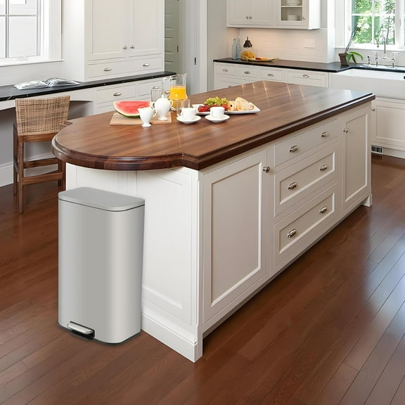 3.2 Gal Bathroom Trash Can, Fingerprint-Proof Stainless Steel Garbage Can with Soft-Close Lid, Foot Pedal,Removable Inner Bucket for Kitchen Bedroom